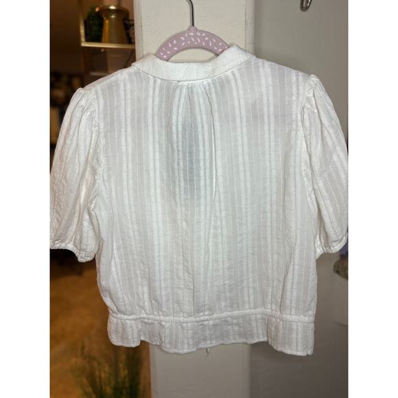 REWASH Women's white cropped button-down top with tie hem Medium 6-10 - Picture 5 of 5